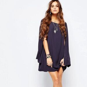 Free People Some Like It Hot Cape Split Sleeve Dress Navy Blue Small $128